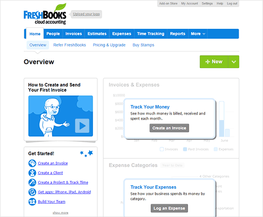 панель управления Freshbooks