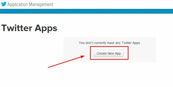 Создание нового Twitter Apps для получения ключа