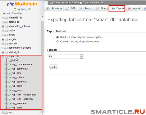 Экспорт таблицы базы данных (выгрузка) с локального сервера MAMP