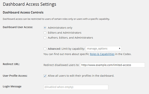 Ограничение доступа к админ панели с помощью плагина Remove Dashboard Access