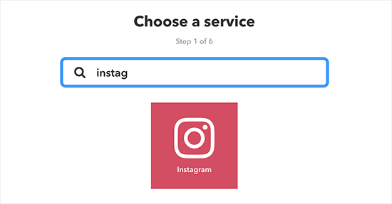 Выбор сервиса Instagram для активации апплета