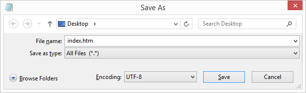 Сохранение страницы HTML документа в кодировке UTF-8 и специального веб расширения