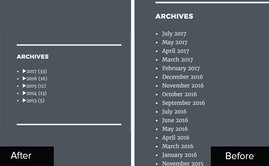 Теперь архивы раскрываются списком по годам