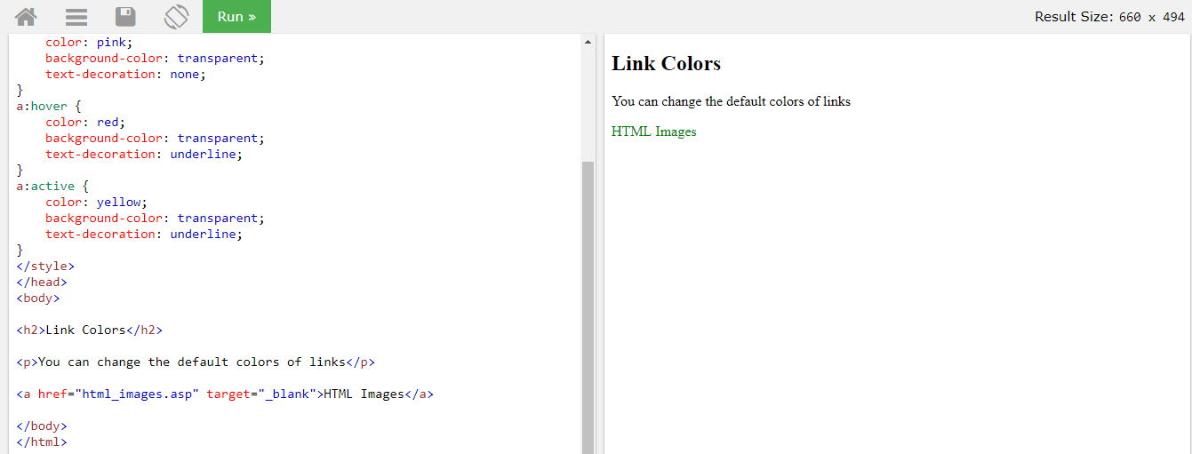 Изменение цвета html ссылки